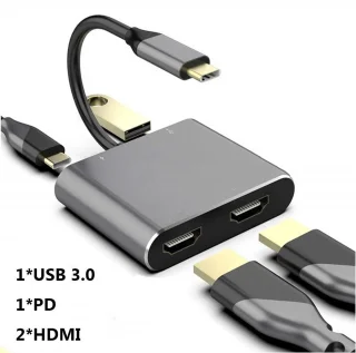 4-in-1 HD-adapter USB 3.0 Type-C naar Dual HDMI USB C Hub Dockingstation Schermuitbreiding