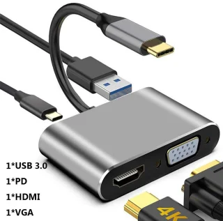 4-in-1 HD-adapter USB 3.0 Type-C naar Dual HDMI USB C Hub Dockingstation Schermuitbreiding