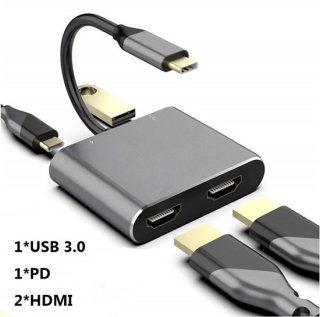 Compacte 4-in-1 USB-C hub met dual HDMI en 100W PD — veel mogelijkheden, enkele beperkingen