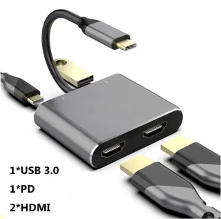 4-in-1 HD-adapter USB 3.0 Type-C naar Dual HDMI USB C Hub Dockingstation Schermuitbreiding