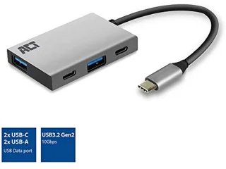 USB-C Hub 4 poorts met 2x USB-C en 2x USB-A, SuperSpeed 10Gbit/s, Aluminium