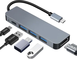 Multi-Data Port 5Gbps 5-in-1 USB-C Docking Station, USB-C Hub Multi-Port Adapter, geschikt voor MacBook Pro/Air, iMac, iPhone 16 15 Plus Pro Max, Samsung Galaxy