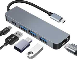 Multi-Data Port 5Gbps 5-in-1 USB-C Docking Station, USB-C Hub Multi-Port Adapter, geschikt voor MacBook Pro/Air, iMac, iPhone 16 15 Plus Pro Max, Samsung Galaxy
