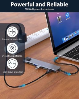 Wat vinden we goed aan de 8-in-1 USB-C-hub met Ethernet, PD en USB-C-hub, ondersteunt 4K HDMI, RJ45 Ethernet, 100W PD, SD/TF-kaartlezer, USB 3.0/2.0-poorten en dockingstation voor computers, mobiele telefoons, enz.