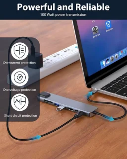 8-in-1 USB-C-hub met Ethernet, PD en USB-C-hub, ondersteunt 4K HDMI, RJ45 Ethernet, 100W PD, SD/TF-kaartlezer, USB 3.0/2.0-poorten en dockingstation voor computers, mobiele telefoons, enz.
