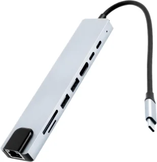 8-in-1 USB-C-hub met Ethernet, PD en USB-C-hub, ondersteunt 4K HDMI, RJ45 Ethernet, 100W PD, SD/TF-kaartlezer, USB 3.0/2.0-poorten en dockingstation voor computers, mobiele telefoons, enz.