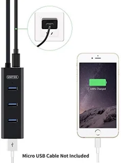 USB Hub 4 Poort 3.0 met 1 MicroUSB - Multiport Verdeler voor PC, Laptop, Toetselbord, Muis en Printer
