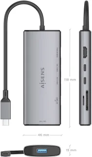 AISENS ASUC-6P029-GR laptop dock & poortreplicator Bedraad USB 3.2 Gen 1 (3.1 Gen 1) Type-C Grijs