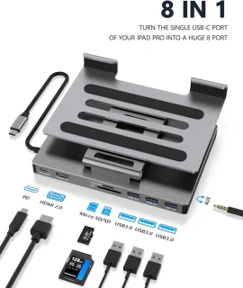 Hub Stand geschikt voor iPad Pro M4 M2 M1 13 12.9 11 inch iPad Air opvouwbaar dockingstation