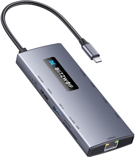 Krachtige 10-in-1 USB-C hub: veel poorten in een compact aluminium jasje