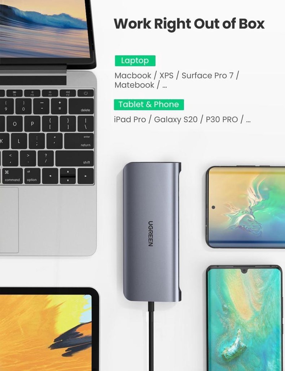 10-in-1 USB-C Hub met HDMI, VGA, USB3.0, USB-C, SD, Ethernet, Audio