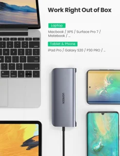 10-in-1 USB-C Hub met HDMI, VGA, USB3.0, USB-C, SD, Ethernet, Audio