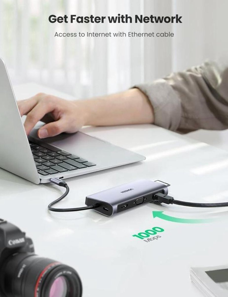 10-in-1 USB-C Hub met HDMI, VGA, USB3.0, USB-C, SD, Ethernet, Audio