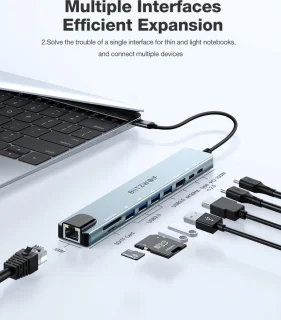 10-in-1 USB Hub Dockingstation USB3.0 Type-C RJ45 Ethernet PD 100W
