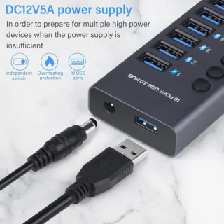 10-poorts 60w usb 3.0-hub