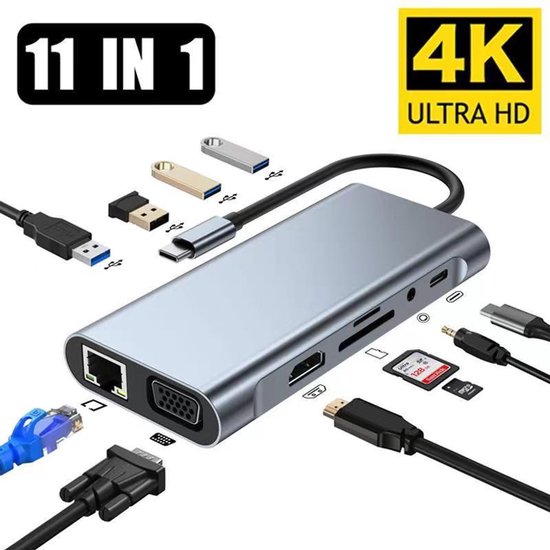 11-in-1 USB C Hub Docking Station PD100W voor MacBook iPad Laptop