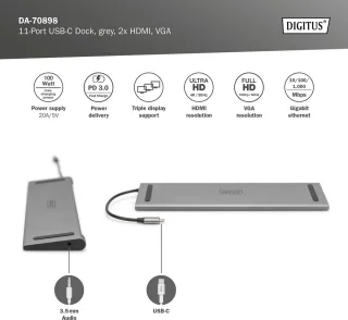 11-poorts USB-C dockingstation - zilver