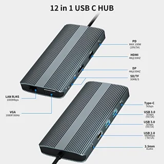 12-in-1 USB-C-dockingstation met dual HDMI en multiportadapter