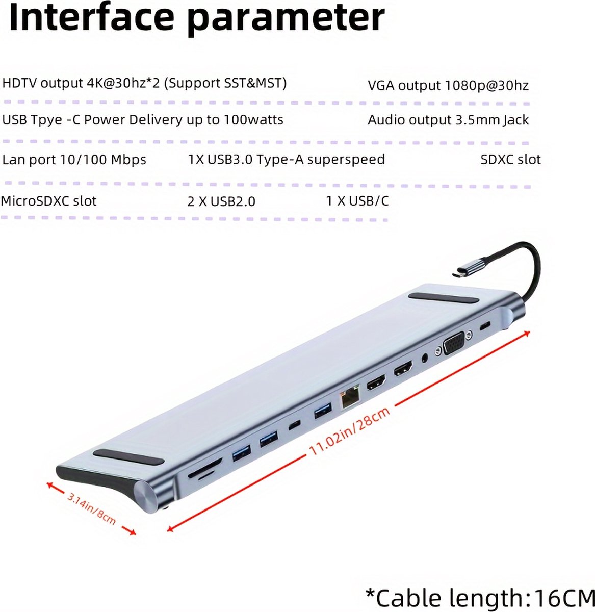 12 in 1 USB C Hub Docking Station voor Laptop MacBook Windows