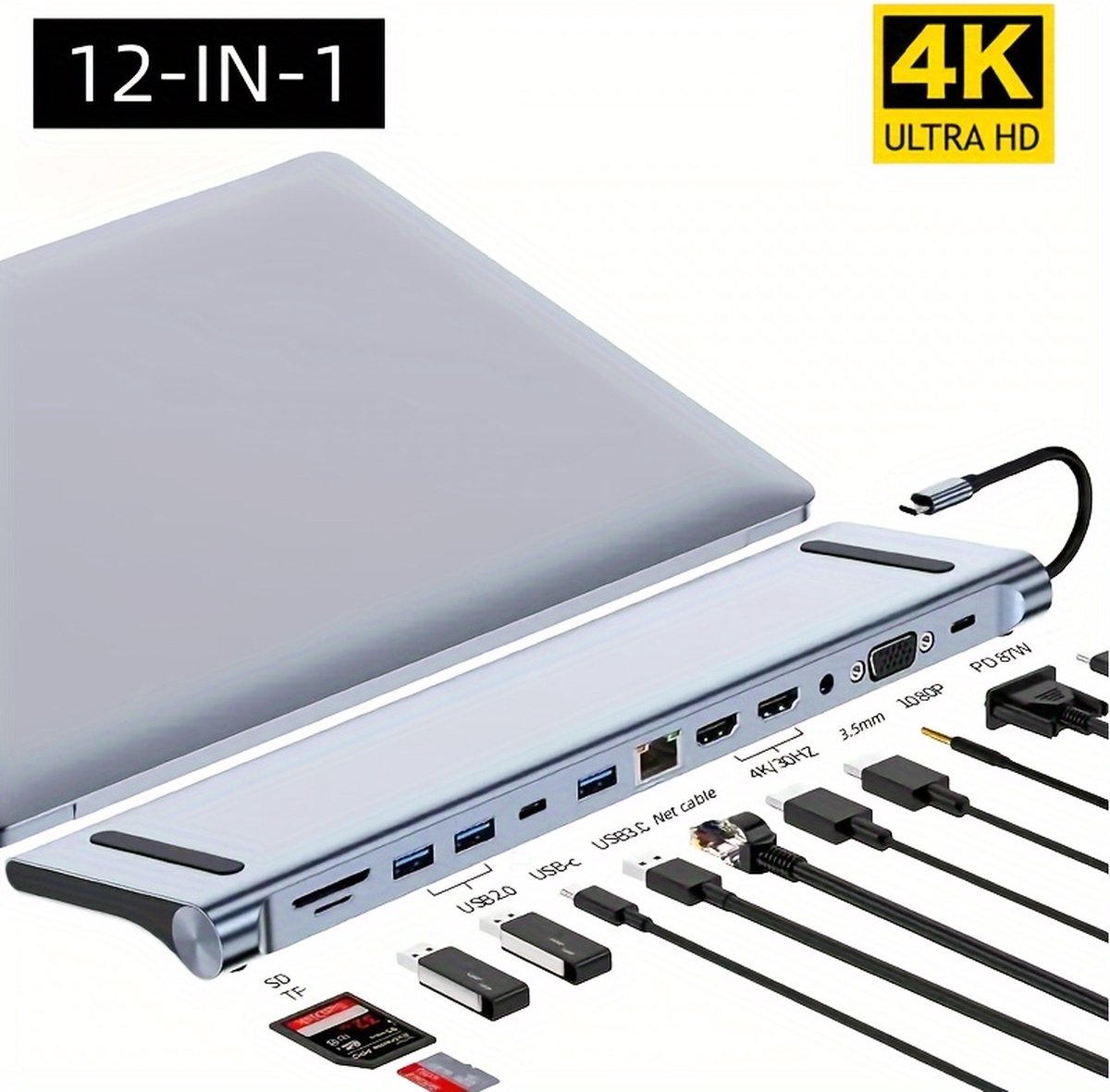 12 in 1 USB C Hub Docking Station voor Laptop MacBook Windows