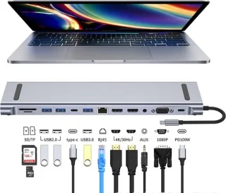 12 in 1 USB C Hub Docking Station voor Laptop MacBook Windows