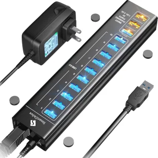 13-poorts aluminium USB-hub - Zwart