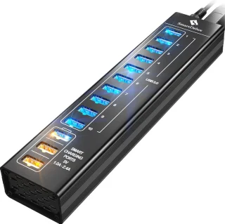 13-poorts aluminium USB-hub - Zwart