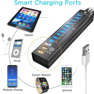 13-poorts aluminium USB-hub - Zwart