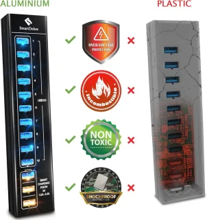 13-poorts aluminium USB-hub - Zwart