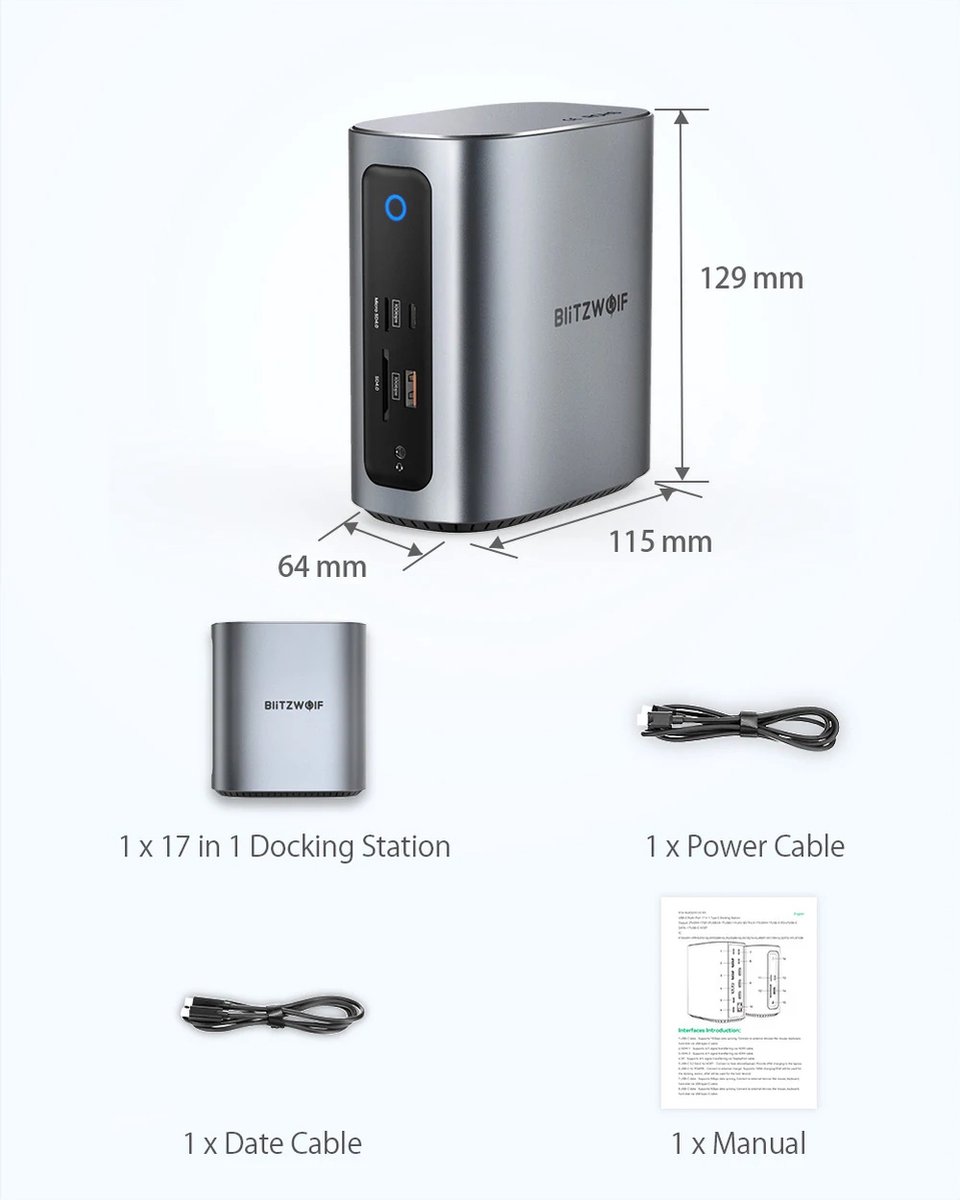 17-in-1 USB-C Docking Station Dual 4K 60Hz USB 3.0/3.2 RJ45