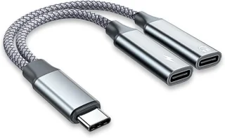 2-in-1 Dual USB-C Audio-adapter - Grijs