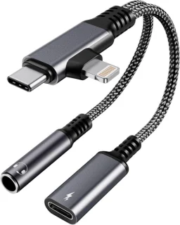 2-in-1 USB-C/Lightning naar 3,5 mm adapter