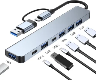 2-in-1 USB-C/USB 7-poorts USB 3.0-hub