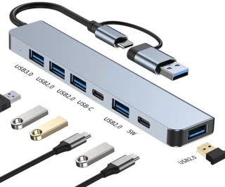2-in-1 USB-C/USB 7-poorts USB 3.0-hub
