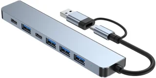 2-in-1 USB-C/USB 7-poorts USB 3.0-hub