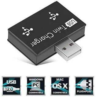 2-poorts USB 2.0 Hub - Zwart