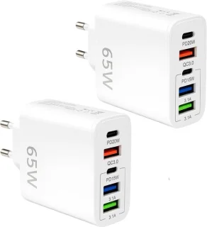 2 stuks USB-C-oplader 65 W 5 poorten