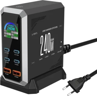 240W usb-opladestation met 6 poorten (4 usb-c en 2 usb-a)