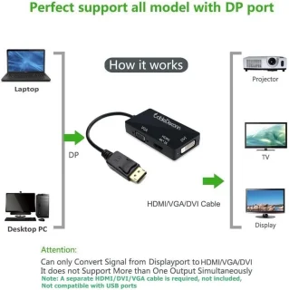 3-in-1 DisplayPort Adapter HDMI/DVI/VGA