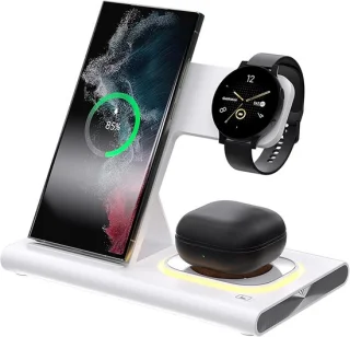 3-in-1 draadloze oplader voor Samsung Galaxy S25 S24 S23 S22 Note 20 Watch 8/7/6 en oordopjes