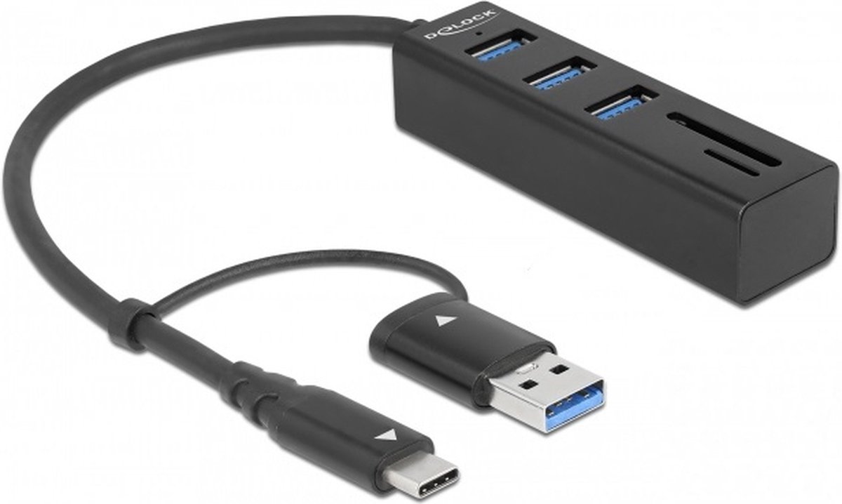 3-poorts USB 3.2 Hub met SD & Micro SD-kaartlezer - USB-C/USB-A