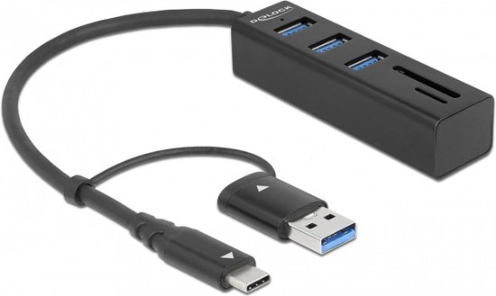 3-poorts USB 3.2 Hub met SD & Micro SD-kaartlezer - USB-C/USB-A