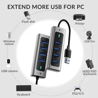 4-poorts USB 3.0 hub - Grijs