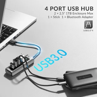 4-poorts USB 3.0 hub - Grijs