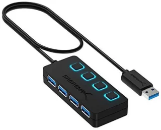 4-poorts usb 3.0 hub met aan/uit-schakelaars en led-indicatoren