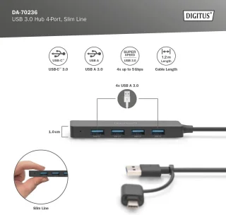 4-poorts USB 3.0-hub met USB-C-adapter