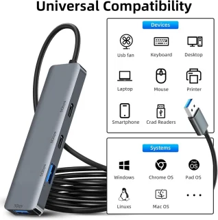 4-poorts USB 3.0-hub (USB-A & USB-C)