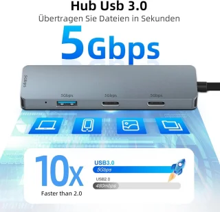 4-poorts USB 3.0-hub (USB-A & USB-C)