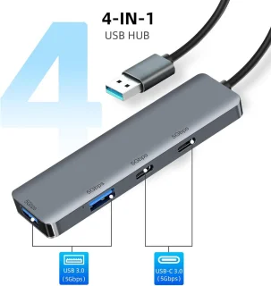 4-poorts USB 3.0-hub (USB-A & USB-C)