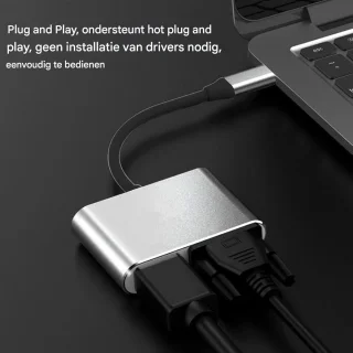 4K HD VGA oplaadpoort USB3.0, USB C naar DVI VGA -adapter, USB 3.0 VGA PD -adapter, Portable HDTV Port Hub voor conferentiepresentaties